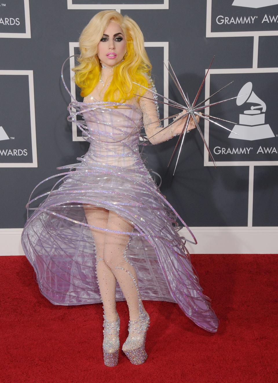 Lady Gaga at the 2010 Grammys wearing Armani Privé 