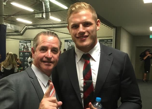 Maguire's mentor Bradley Charles Stubbs in the Bunnies dressing rooms Image: Twitter