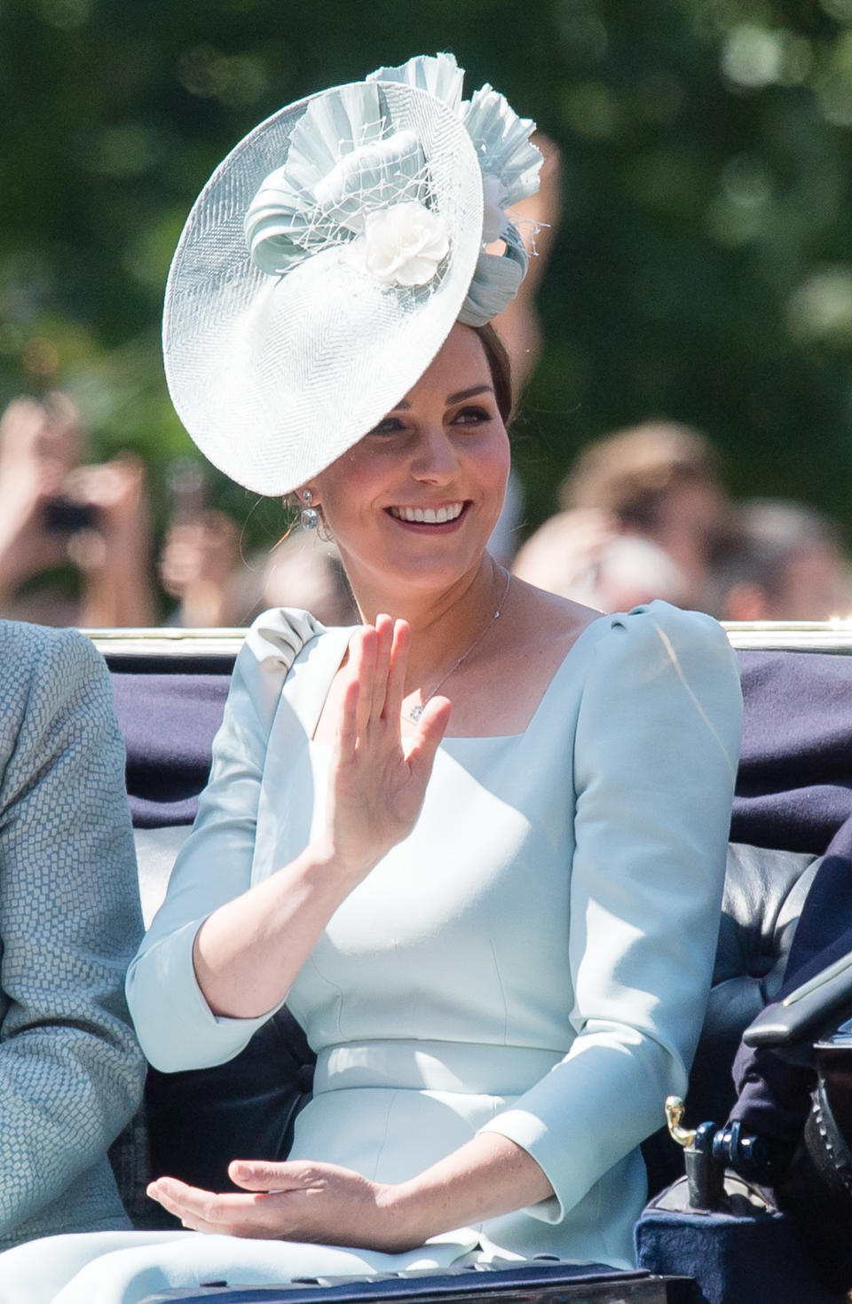 The Duchess of Cambridge in an Alexander McQueen dress and Juliette Botterill hat. [Photo: Getty]