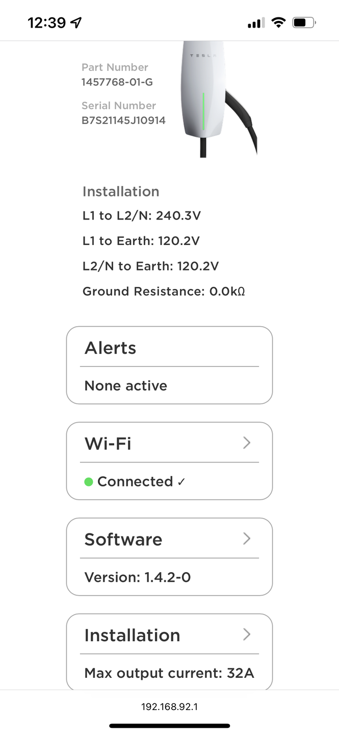 tesla wall connector setup screen