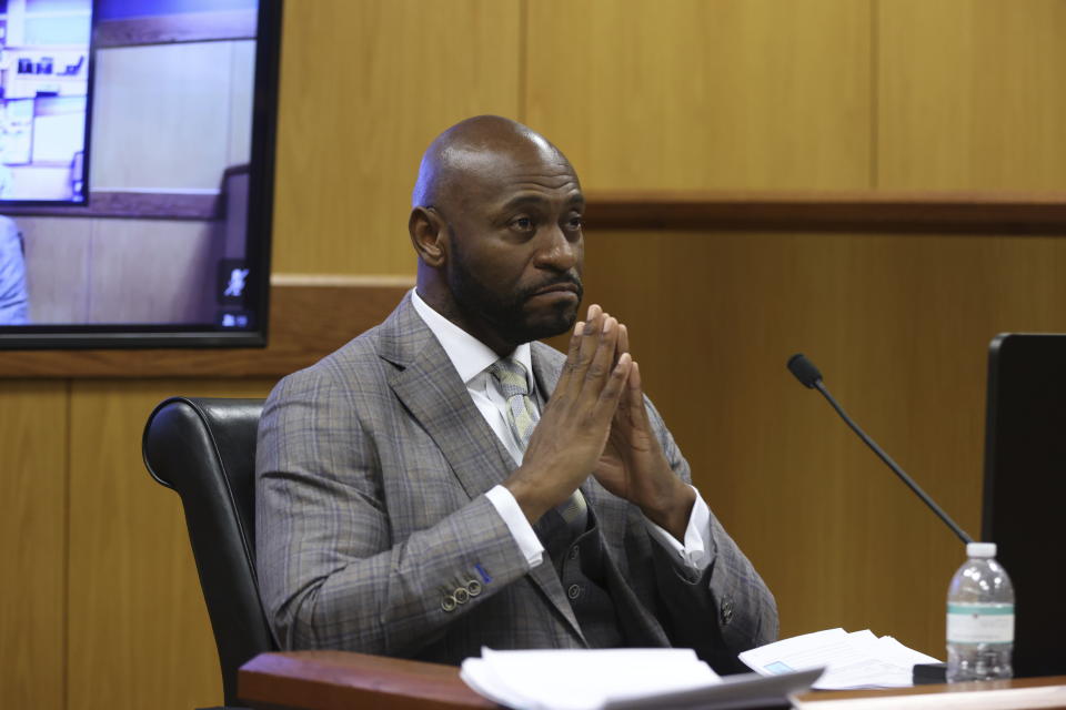 Fulton County Special Prosecutor Nathan Wade testifies during a hearing on the Georgia election interference case, Thursday, Feb. 15, 2024, in Atlanta. The hearing is to determine whether Fulton County District Attorney Fani Willis should be removed from the case because of a relationship with Wade, special prosecutor she hired in the election interference case against former President Donald Trump. (Alyssa Pointer/Pool Photo via AP)