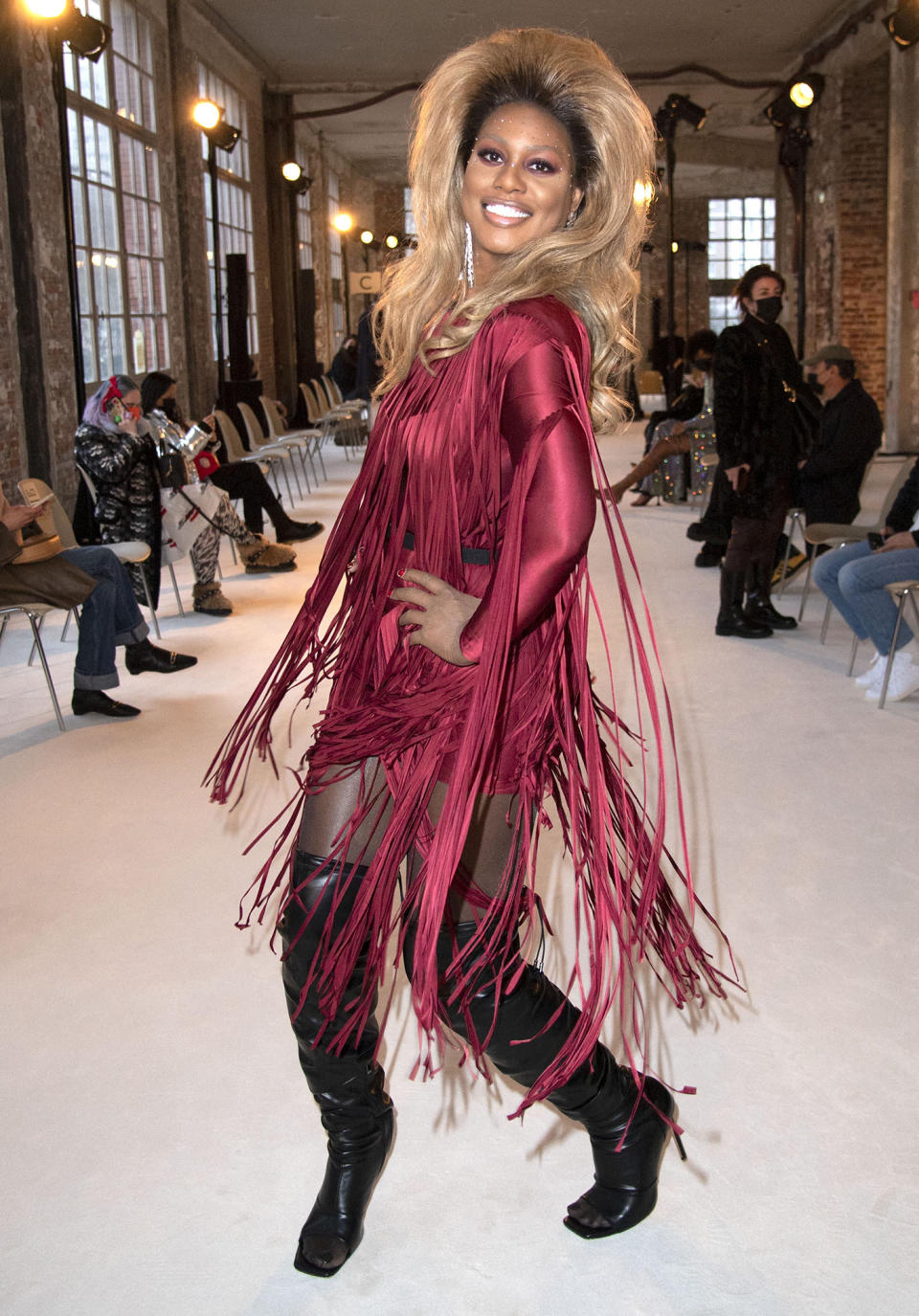 <p>Laverne Cox has a moment ahead of the Alexandre Vauthier show during Paris Fashion Week on Jan. 25.</p>