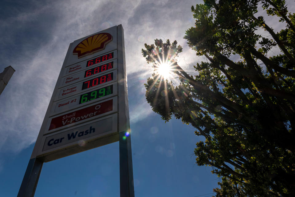 Fuel prices at a Shell gas station in San Francisco, California, US, on Thursday, June 9, 2022. 