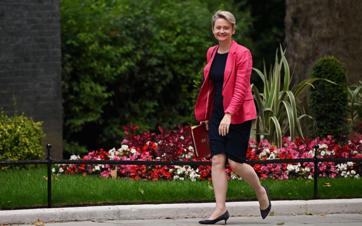 Yvette Cooper, the Home Secretary, arrives in Downing Street this morning