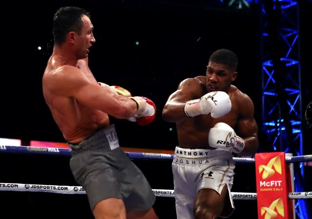 Anthony Joshua, right, and Fury have both fought and beat Wladimir Klitschko, left (Nick Potts/PA)