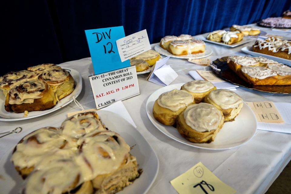 Cinnamon rolls sit in wait for judging during the Great Cinnamon Roll Contest.
