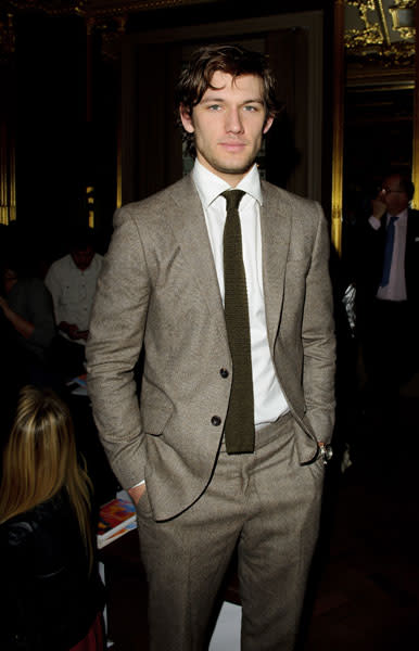 <b>Alex Pettyfer</b><br><br>The Magic Mike actor brought a touch of Hollywood sophistication to the Richard James fashion show in a pale, olive green suit and skinny tie.