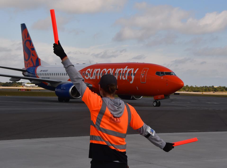 A Sun Country jet lands Friday morning at Melbourne Orlando International Airport, launching new seasonal nonstop service to and from Minneapolis-St. Paul International Airport.
