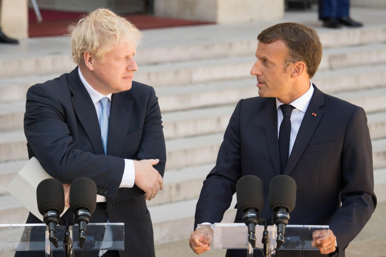 Prime Minister Boris Johnson with French President Emmanuel Macron at the Elysee Palace in Paris ahead of talks to try to break the Brexit deadlock: PA