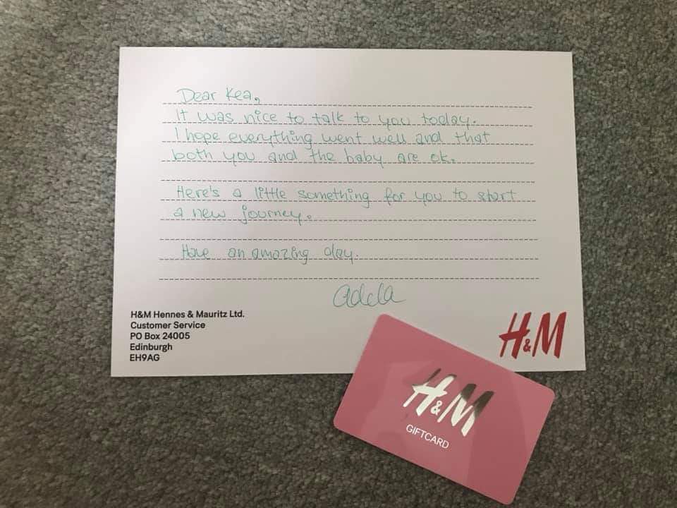 When Kea Whiteman received this note it turned her day around Photo: Facebook