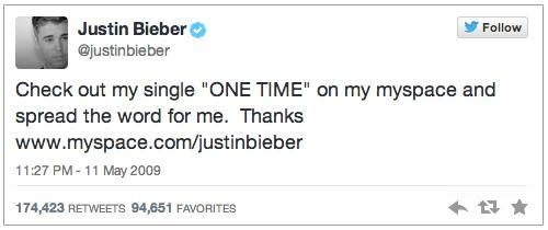 Tweet from Justin Bieber