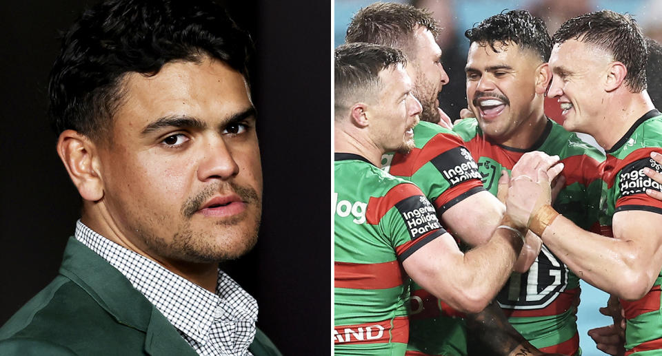 Latrell Mitchell with South Sydney teammates.