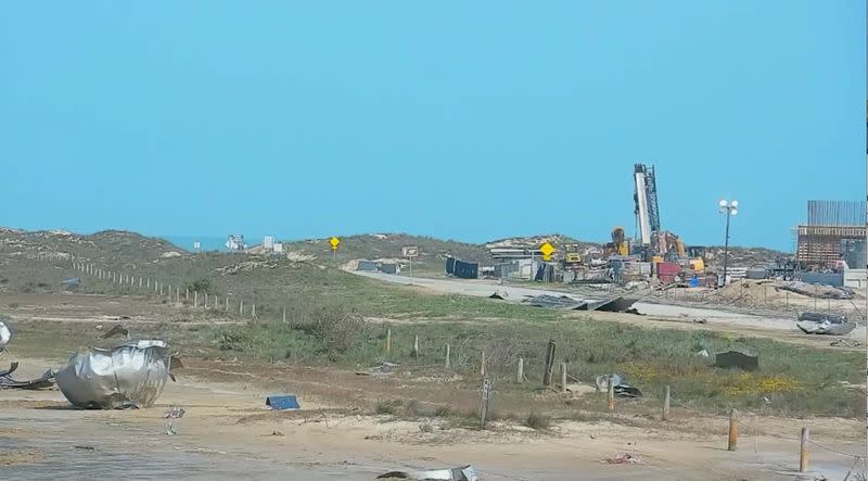 Debris field following explosion of SpaceX rocket in Texas