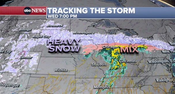 PHOTO: Heavy snow and blizzard conditions continue Wednesday evening from the Rockies into the Northern Plains. (ABC News)
