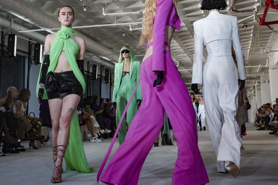 Fashion from the Prabal Gurung Spring Summer 2023 collection is modeled during Fashion Week, Saturday Sept. 10, 2022 in New York. (AP Photo/Bebeto Matthews)