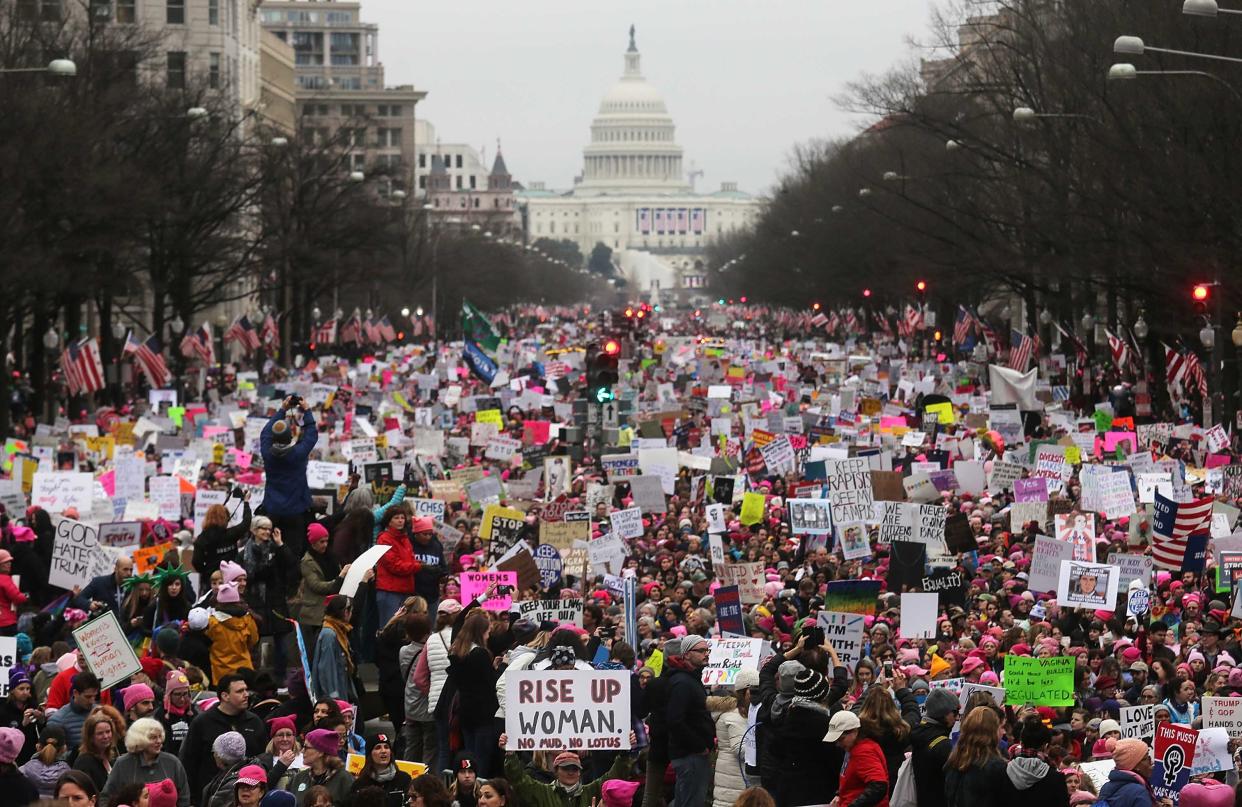 The Women’s March gathers in Washington, D.C., on Jan. 21, 2017, the day after President Trump’s inauguration. (Photo by Mario Tama/Getty Images)