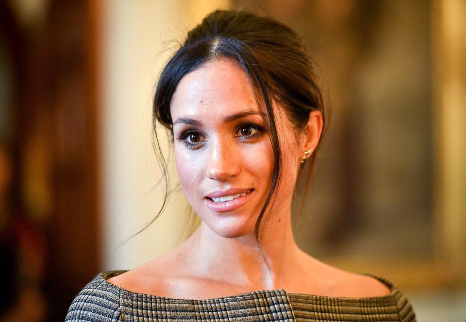 Meghan Markle Hair in Bun Smiling 2018 Cardiff Castle