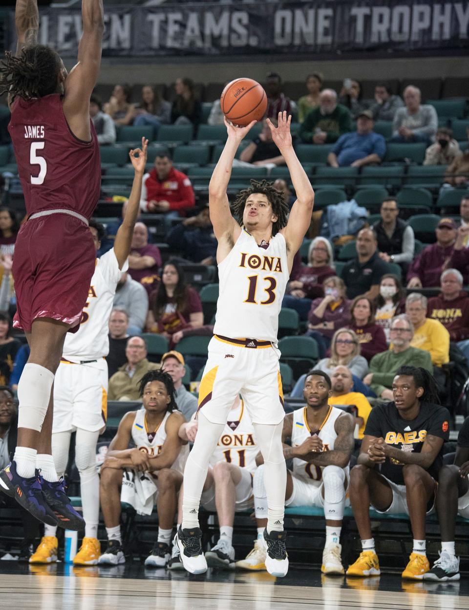 Iona's Walter Clayton Jr. shoots during the quarterfinal game of the MAAC Tournament between Iona and Rider played at Jim Whelan Boardwalk Hall in Atlantic City on Wednesday, March 9, 2022.