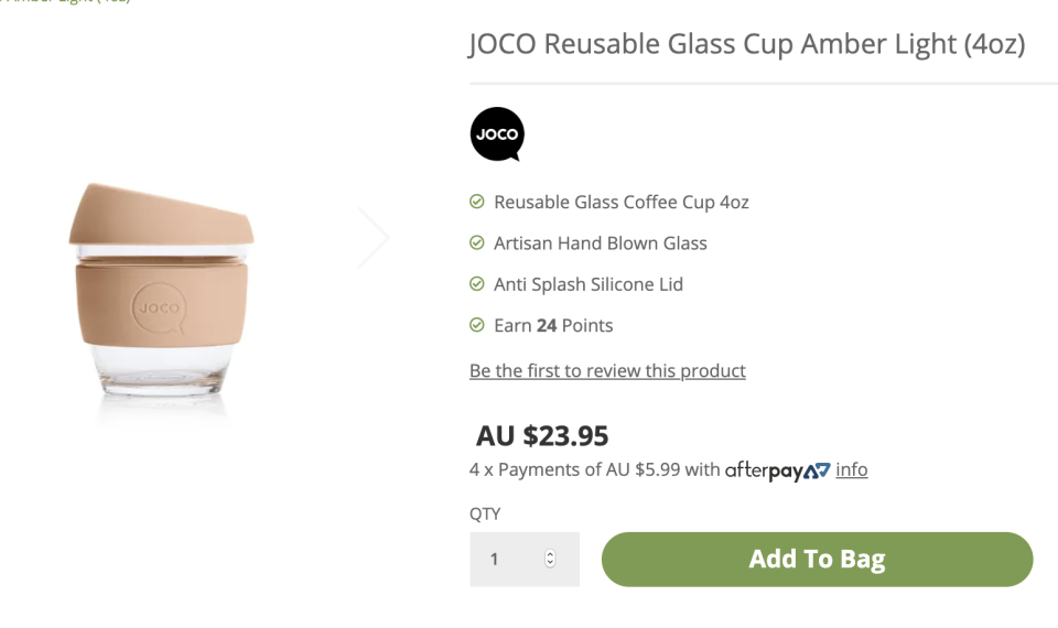 JOCO reusable coffee cup. Source: Joco