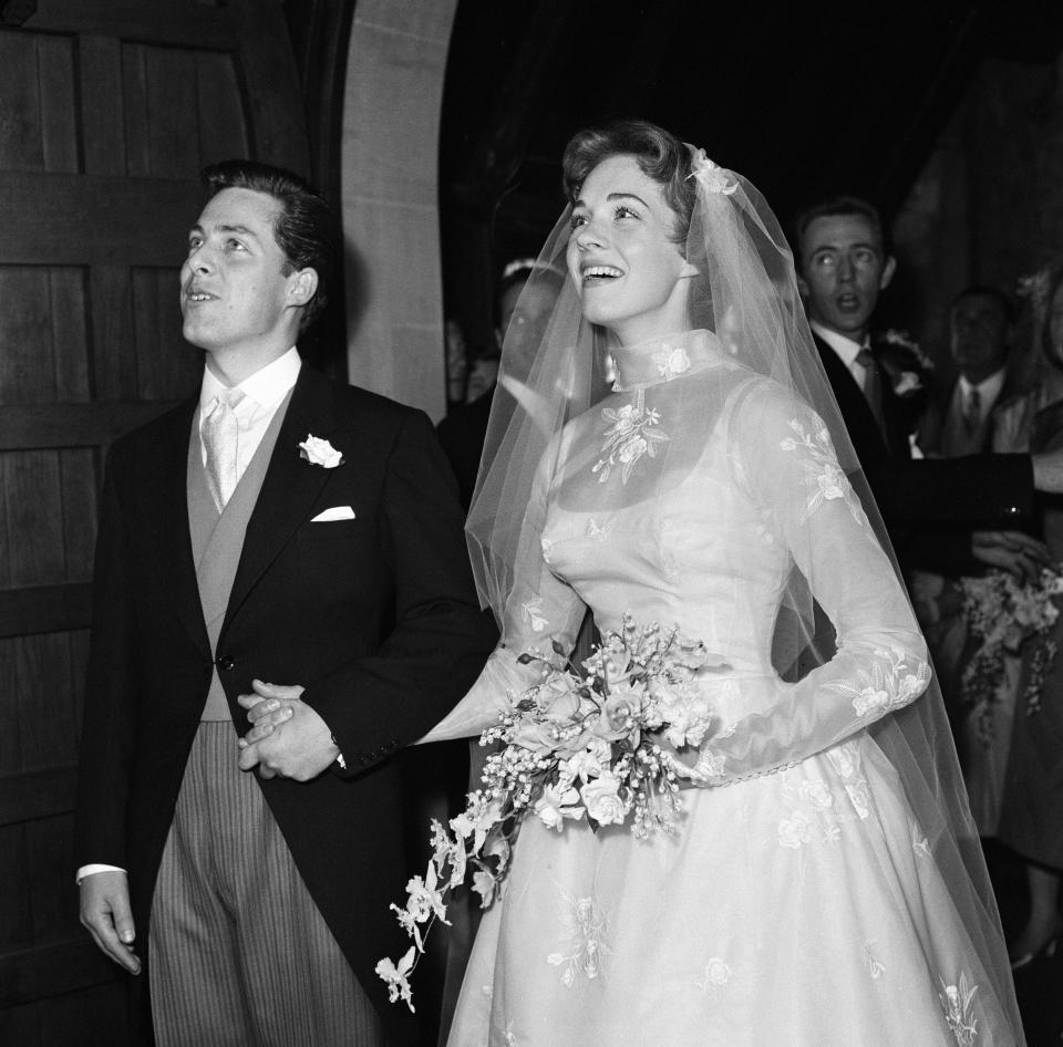 The wedding of Julie Andrews and Tony Walton at St Mary Oatlands Church, Weybridge, Surrey, 10th May 1959.