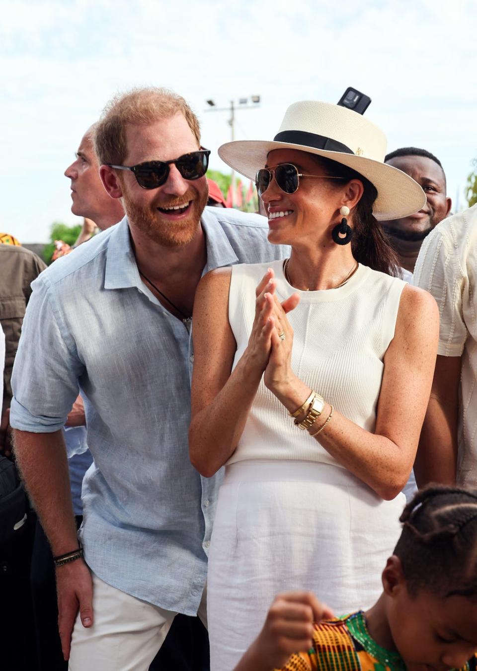 cartagena, colombia august 17 prince harry, duke of sussex and meghan, duchess of sussex at san basilio de palenque during the duke and duchess of sussex colombia visit on august 17, 2024 in cartagena, colombia photo by eric charbonneauarchewell foundation via getty images