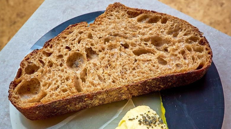 Silo's sourdough bread with butter on a plate 