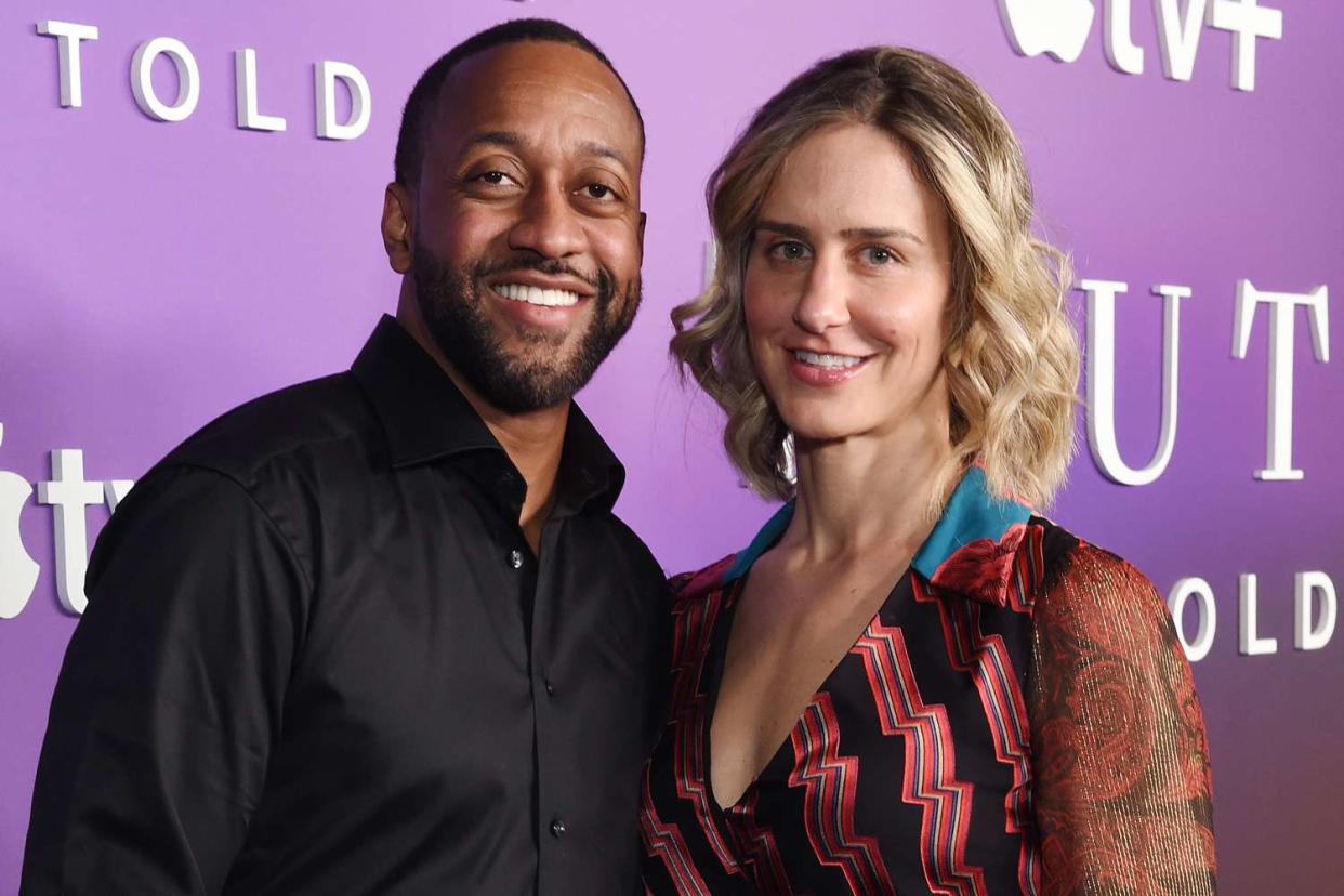 <p>Gilbert Flores/Variety via Getty</p> Jaleel White and Nicoletta Ruhl at the season 3 premiere of Apple