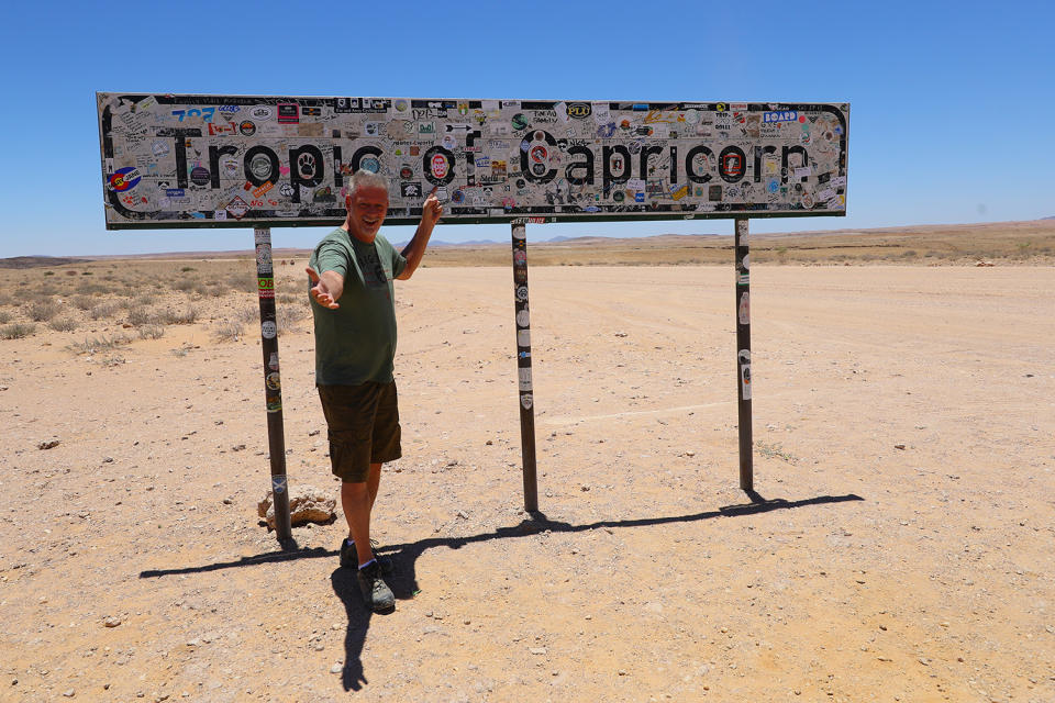I reached the Tropic of Capricorn finally, and I don’t think I was the first to make it there. Thanks for my fellow travelers from Austria, who stopped and asked me to take photos of them — and then snapped one of me. (Photo: Gordon Donovan/Yahoo News)