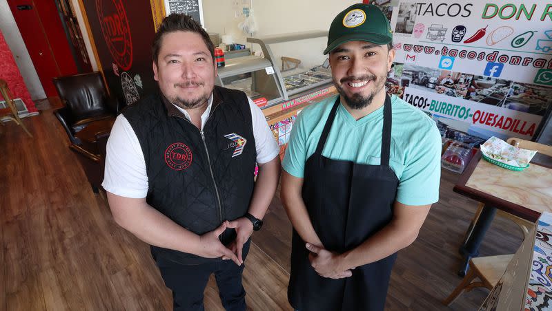 Brothers Christian and Jessie Rosas pose at Don Rafas tacos in Millcreek on Thursday. Their father, Jesus Rosas, said he is beginning to hand over the reins to his sons.