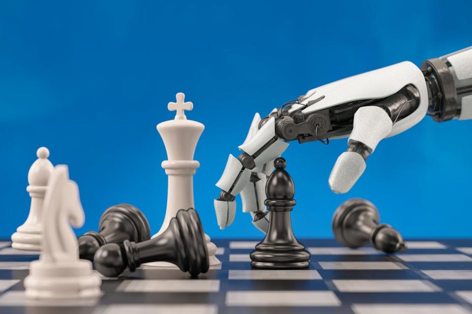 A robot playing chess.