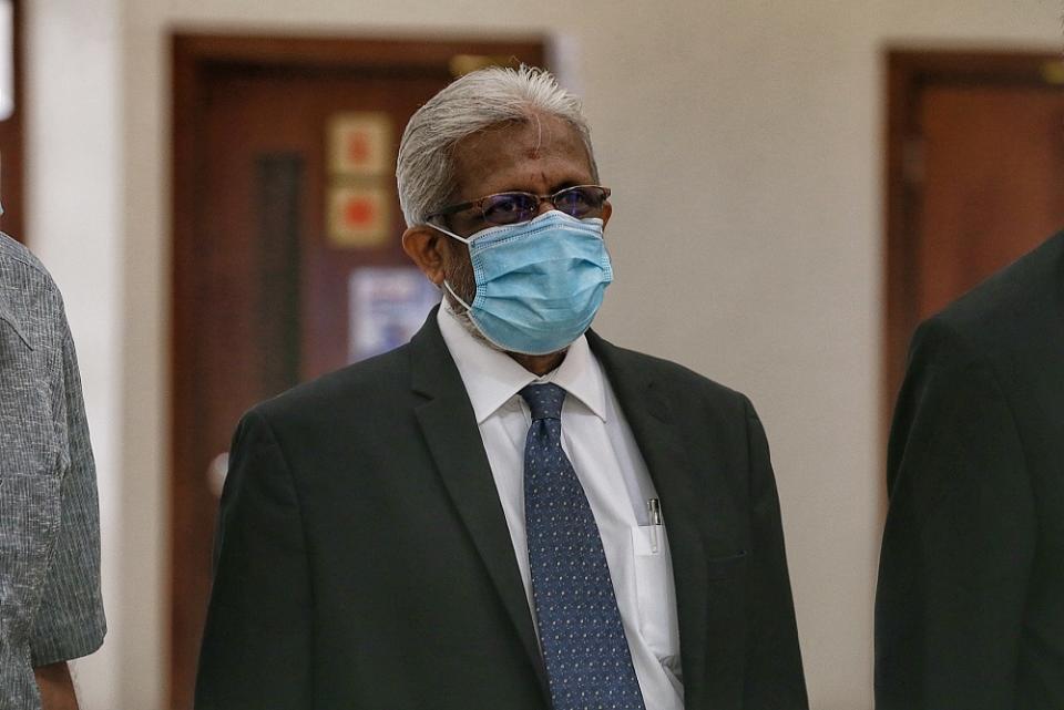 Lawyer Muralidharan Balan Pillai is pictured at the Kuala Lumpur Court Complex August 12, 2020. ― Picture by Ahmad Zamzahuri