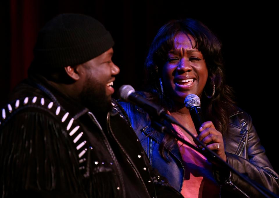 Michael Trotter Jr. and Tanya Trotter of The War and Treaty perform at the CMT Next Women of Country event on Sept. 28, 2022, in Nashville.