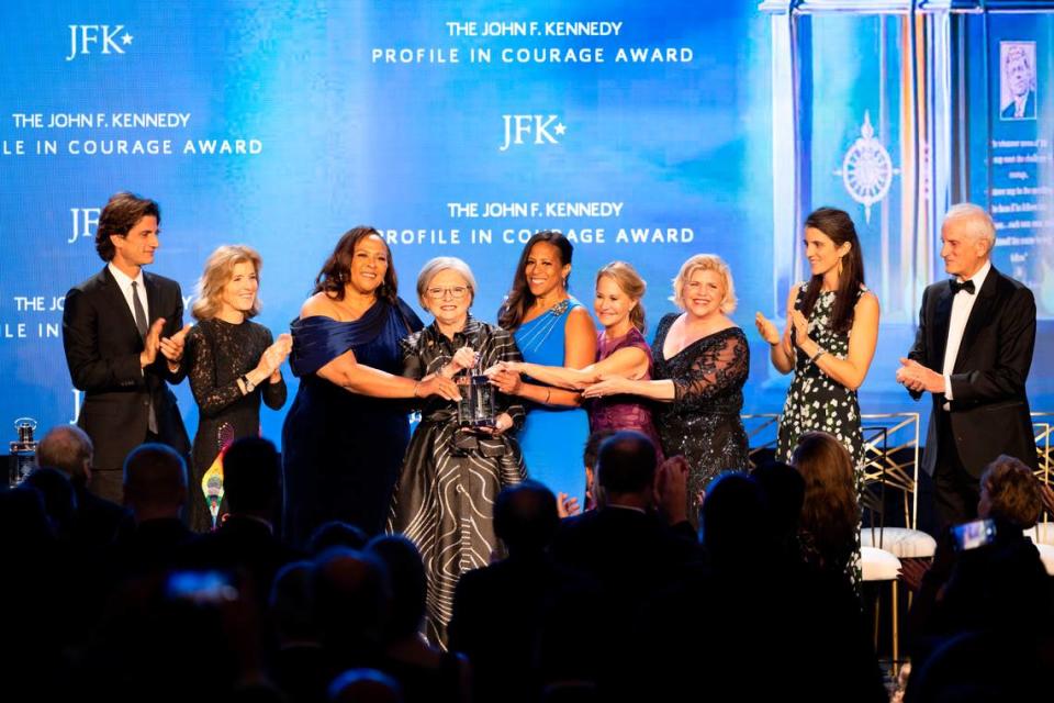 State Sens. Margie Bright Matthews, D-Colleton, Katrina Shealy, R-Lexington, Mia McLeod, I-Richland, Sandy Senn, R-Charleston, and Penry Gustafson, R-Kershaw, received the John F. Kennedy Profile in Courage award at a ceremony in Boston on Sunday, Oct. 29, 2023.