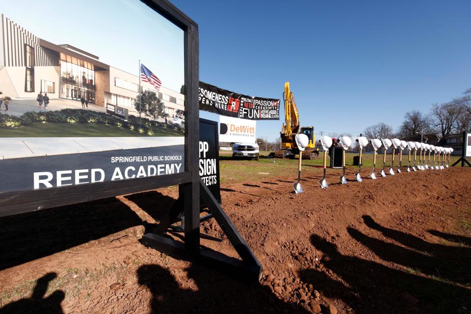Renderings showing the new Reed Academy of Fine and Performing Arts were visible at the groundbreaking ceremony Wednesday.