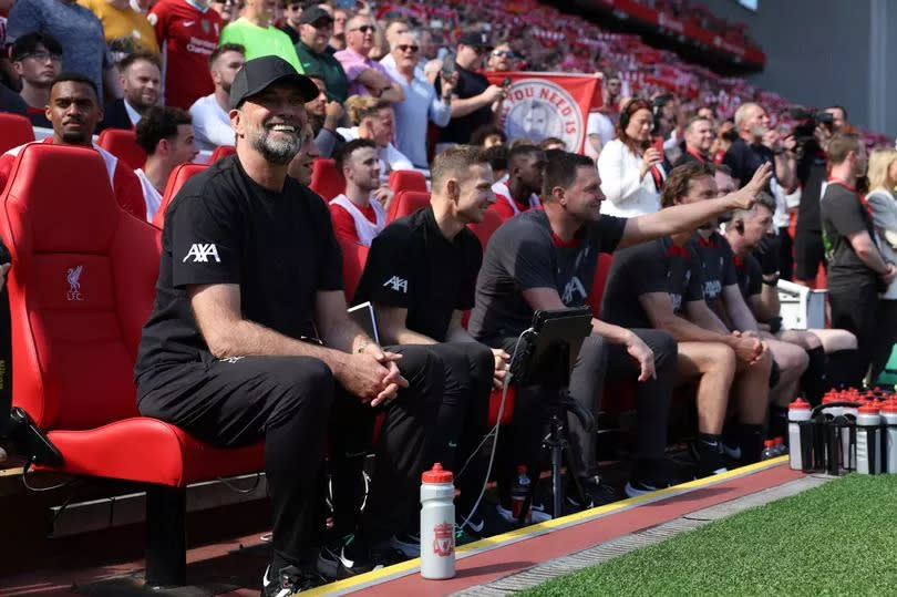 Jürgen Klopp sat in the Liverpool dugout for the final time.