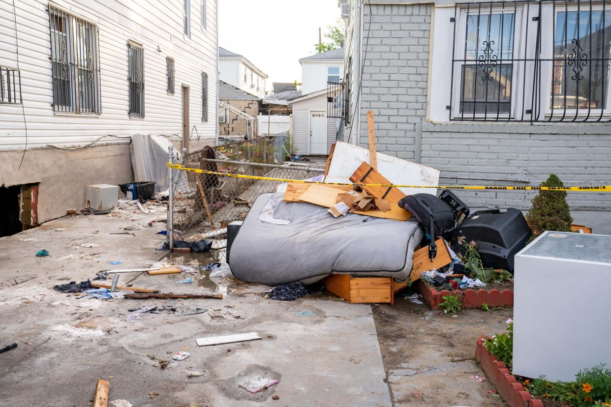 Damaged furniture seen outside after the deadly flood waters from Storm Ida broke through the wall of basement apartment on 183rd Street in Queens on Thursday, Sept. 2, 2021.