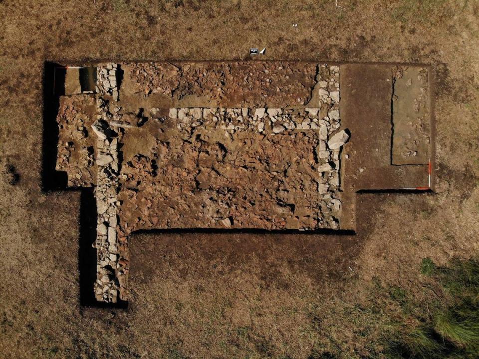 The ruins of the sanctuary of Poseidon as seen from above.