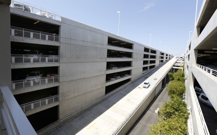 ANAHEIM CA. JULY 17, 2017: The giant Disney parking structure at 1313 Disneyland Drive in Anaheim as seen on July 17, 2017. The story is on the amount of subsidies Disneyland has received. One example is the massive parking garage that generates $40 million a year in revenue and Anaheim gets only $1 per year. (Glenn Koenig/Los Angeles Times)