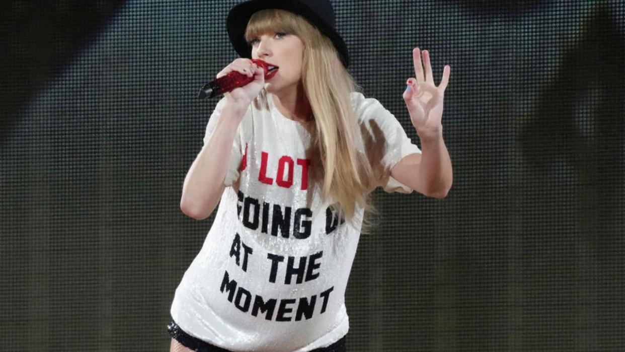 <div>SANTA CLARA, CALIFORNIA - JULY 28: EDITORIAL USE ONLY. NO BOOK COVERS. Taylor Swift performs onstage during Taylor Swift | The Eras Tour at Levi's Stadium on July 28, 2023 in Santa Clara, California. (Photo by Jeff Kravitz/TAS23/Getty Images for TAS Rights Management )</div>