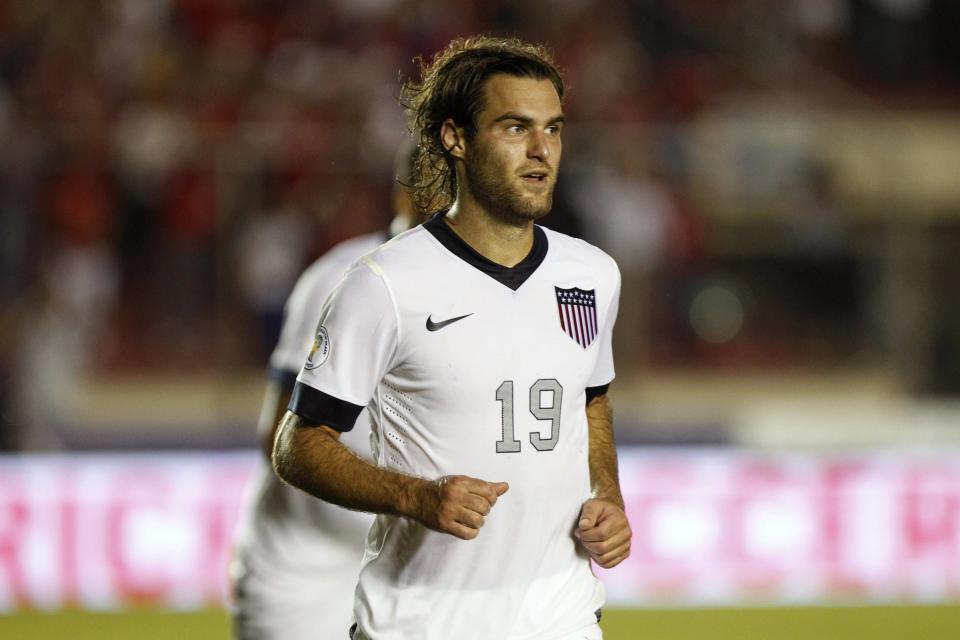 Graham Zusi of the U.S. celebrates after scoring a goal against Panama during their 2014 World Cup qualifying soccer match in Panama City October 15, 2013. REUTERS/ Carlos Jasso