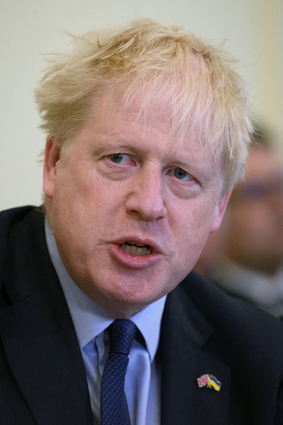 Britain's Prime Minister Boris Johnson addresses his Cabinet during his weekly Cabinet meeting in Downing Street on Tuesday, June 7, 2022 in London. Johnson was meeting his Cabinet and trying to patch up his tattered authority on Tuesday after surviving a no-confidence vote that has left him a severely weakened leader. (Leon Neal/Pool Photo via AP)
