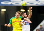 Soccer Football - Ligue 1 - Olympique Lyonnais v FC Nantes - Groupama Stadium, Lyon, France - April 28, 2018 Nantes' Valentin Rongier in action with Lyon's Lucas Tousart REUTERS/Emmanuel Foudrot