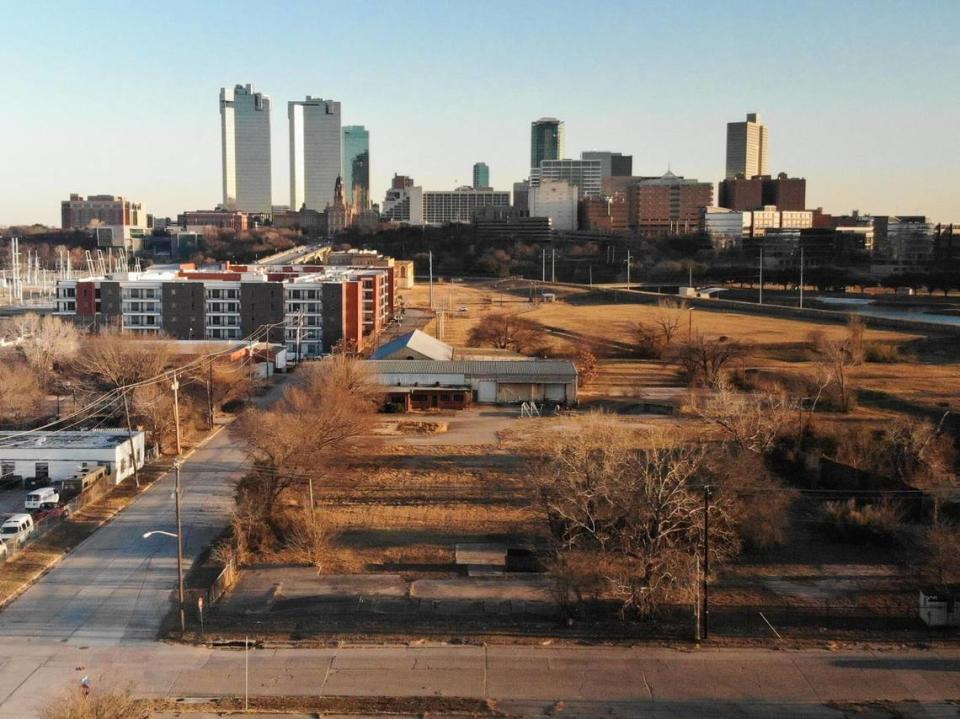 Empty lots and the newly built Encore apartments dot the area that is part of the future 800-acre Panther Island project.