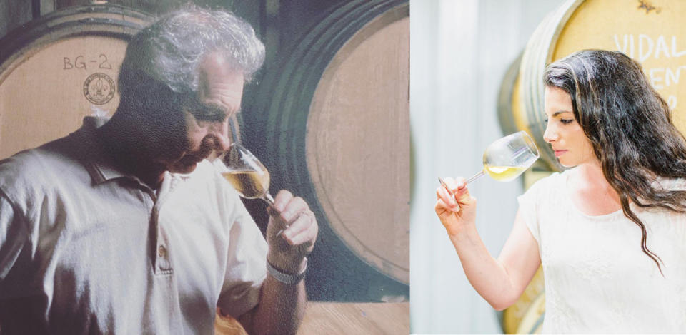 Mirrored photos of Rachel & her Grandfather sampling wine.<p>Courtesy of Rachel Lipman</p>