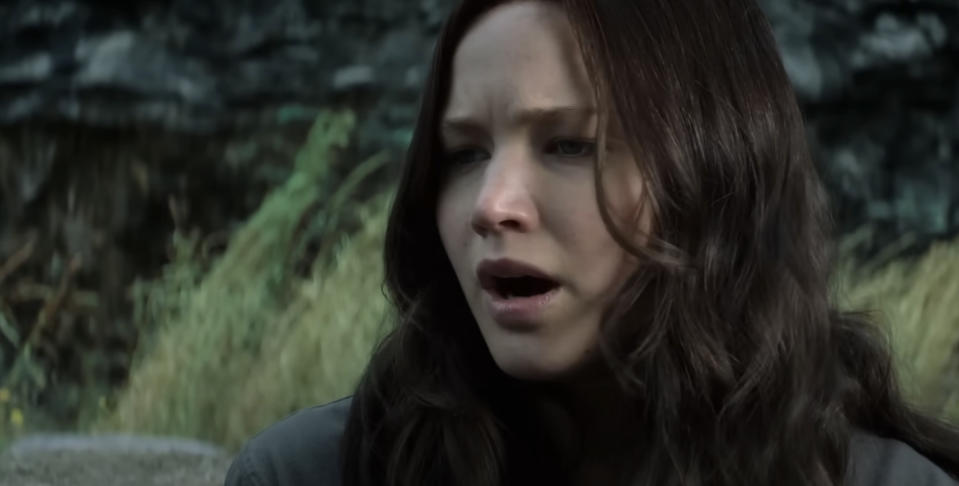 Jennifer Lawrence appears distressed in an outdoor scene