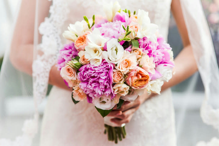 A bride holding a bouquet