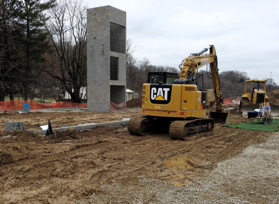 Work has begun on the Munson Crossing housing complex at 109 Brighton Blvd. A foundation is being laid and the elevator shaft has been erected.