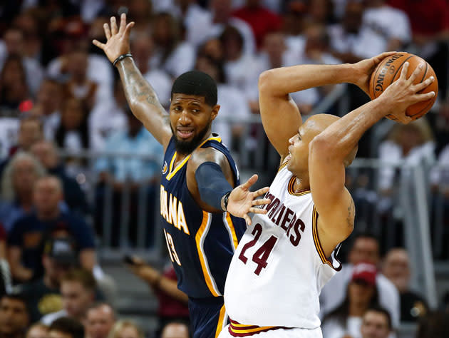 Paul George can’t believe it’s Richard Jefferson, either. (Getty Images)