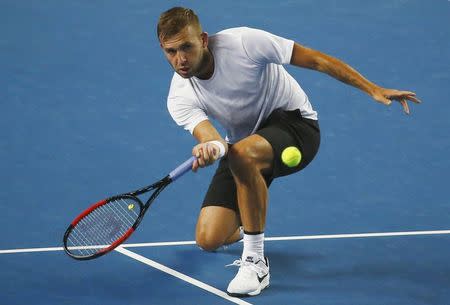 Tennis - Australian Open - Melbourne Park, Melbourne, Australia - 20/1/17 Britain's Daniel Evans hits a shot during his Men's singles third round match against Australia's Bernard Tomic. REUTERS/Edgar Su