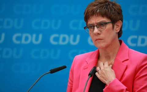 Annegret Kramp-Karrenbauer, leader of the Christian Democrat Union (CDU), pauses during a news conference following the Saxony and Brandenburg state elections, at the CDU headquarters in Berlin, Germany, on Monday, Sept 2, 2019. Angela Merkel’s ruling coalition caught a breather on Sunday as its main parties stemmed a surge by Germany’s far-right populists in two elections in the former communist east. Photographer: Krisztian Bocsi/Bloomber - Credit: Krisztian Bocsi/Bloomberg